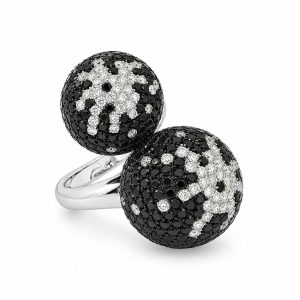 White gold statement ring with black and white diamonds