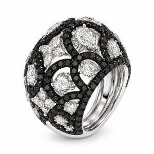 Diamond statement ring in black-and-white contrast