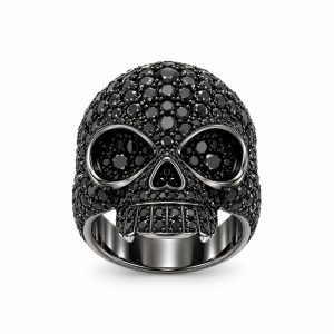 Skull ring in blackened gold with black diamonds