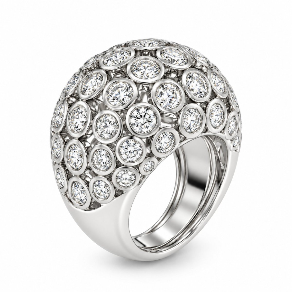 Diamond cocktail ring in 18k white gold with 63 diamonds
