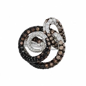 Ring with white, black, champagne, and brown diamonds