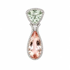Morganite pendant in 18k gold with beryl and diamonds