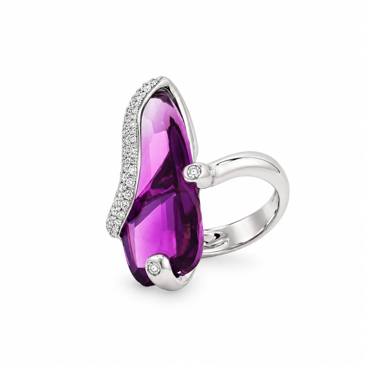 Bague en améthyste et diamants en or blanc 18 ct – Image 2