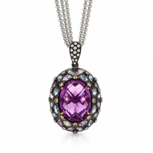 Amethyst necklace in 18kt gold with sapphire and diamonds