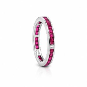 Ruby eternity ring in 18k white gold with diamond