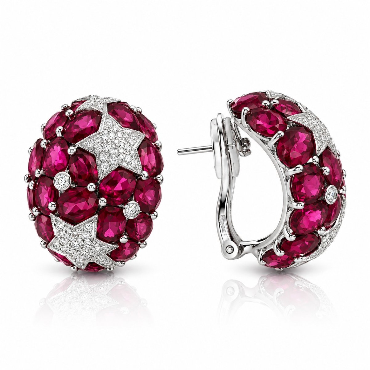 Ruby earrings in 18k white gold with diamonds - Image 2