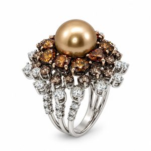 Luxe gouden ring met parel van 11,9 mm en 6,43 ct diamanten