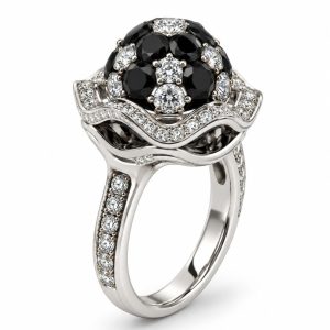 Zwart-witte diamanten ring in 18kt witgoud