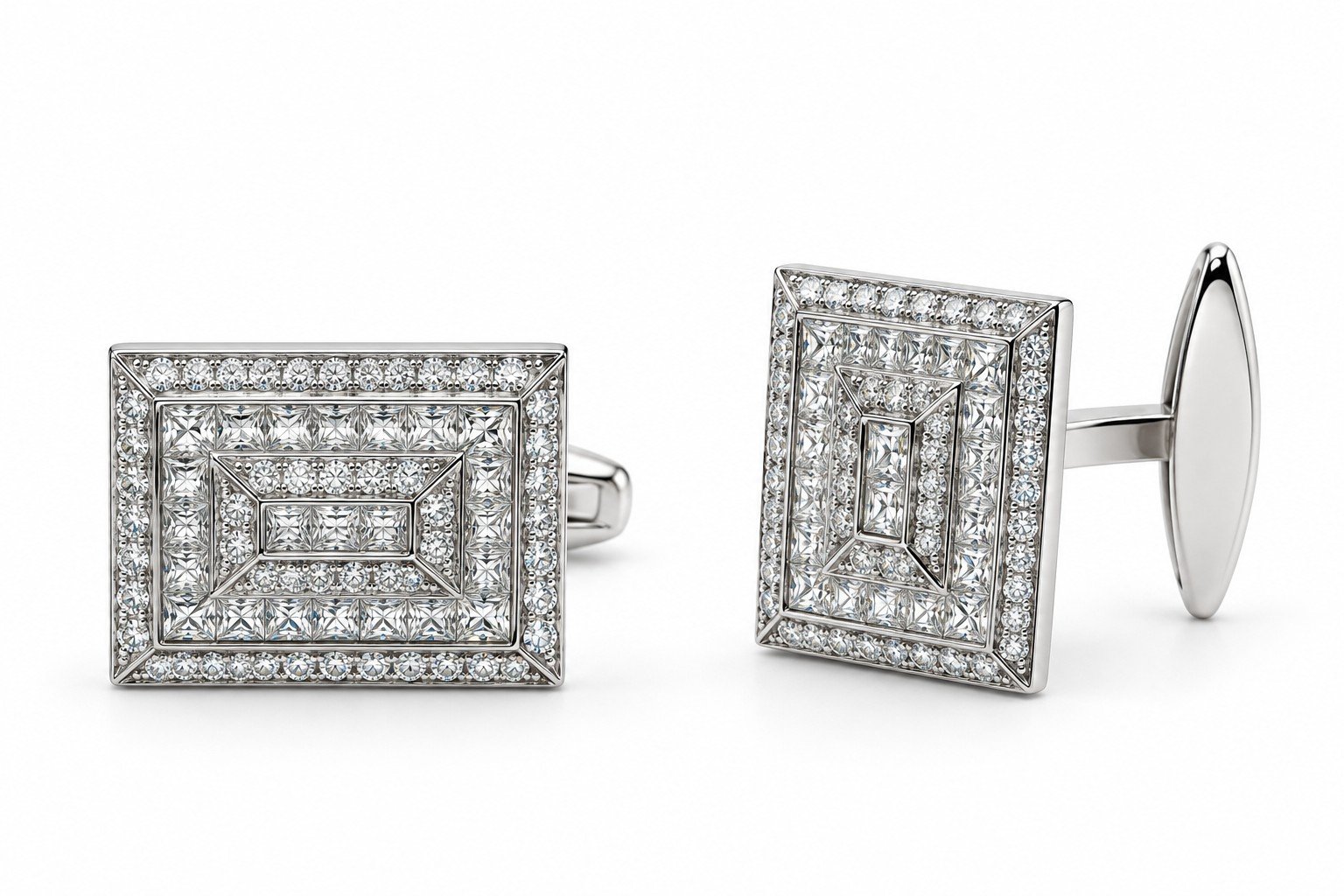 Diamanten manchetknopen in 18kt witgoud - Afbeelding 2