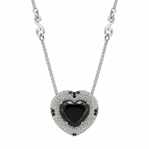 Zwarte diamanten hart collier in 18kt witgoud