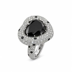 Luxe witgouden ring met zwarte diamant en witte diamanten